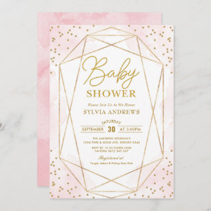 Modern Blush Gold Geometric Confetti Baby shower Kaart