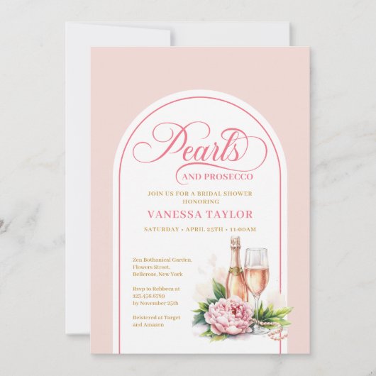 Modern Blush Gold Pearls and Prosecco Shower Card Kaart (Voorkant)