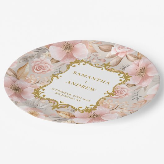 Modern Blush Gold Trouwpapier Borden Papieren Bordje (Gekanteld)