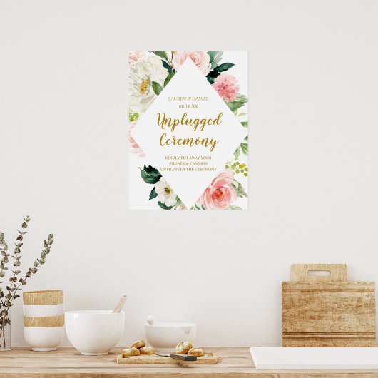 Modern Blush Gold Unplugged Wedding Ceremony Sign Poster (Keuken)