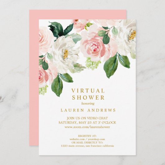 Modern Blush Gold Virtual Bridal of Baby shower Kaart (Voorkant / Achterkant)