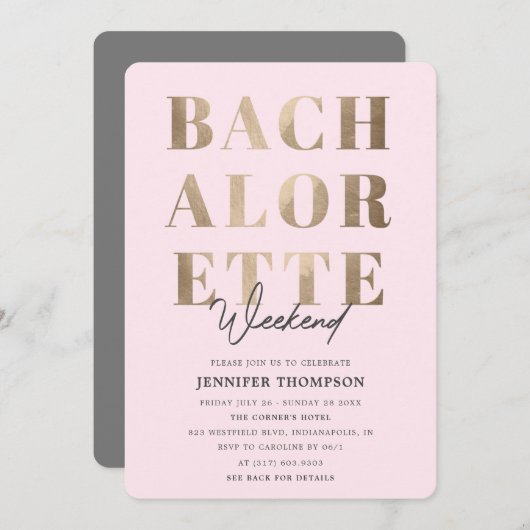 Modern Blush & Gold vrijgezellenweekend Kaart (Voorkant / Achterkant)