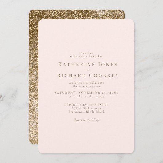 Modern Blush & Goud Afgeronde Glam Wedding Kaart (Voorkant / Achterkant)