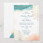 Modern Blush Gouden Bloemen Waterverf bruiloft Kaart (Voorkant / Achterkant)