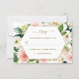 Modern Blush Gouden Bloemen Waterverf Trouwen RSVP