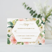 Modern Blush Gouden Bloemen Waterverf Trouwen RSVP (Staand voorkant)