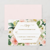 Modern Blush Gouden Bloemen Waterverf Trouwen RSVP (Voorkant / Achterkant)