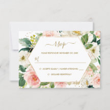 Modern Blush Gouden Bloemen Waterverf Trouwen RSVP