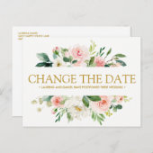 Modern Blush | Gouden BRUILOFT WIJZIG DE DATUM Aankondigingskaart (Voorkant / Achterkant)