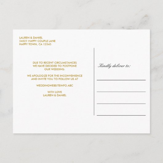 Modern Blush | Gouden BRUILOFT WIJZIG DE DATUM Aankondigingskaart (Achterkant)