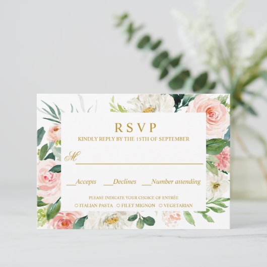 Modern Blush | GoudWEDING RSVP MEAL KEUZE (Staand voorkant)