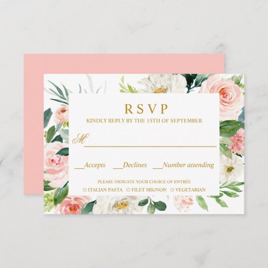 Modern Blush | GoudWEDING RSVP MEAL KEUZE (Voorkant / Achterkant)