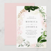 Modern Blush & Green Botanical Greenery Wedding Kaart (Voorkant / Achterkant)
