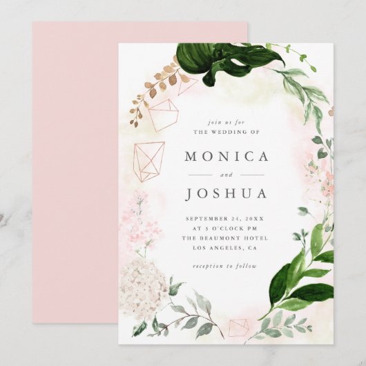 Modern Blush & Green Botanical Greenery Wedding Kaart (Voorkant / Achterkant)