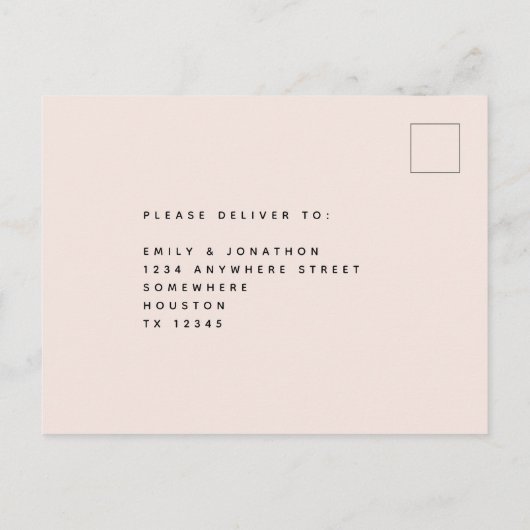 Modern Blush Leaves Bruiloft RSVP Briefkaart (Achterkant)