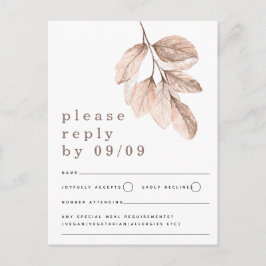 Modern Blush Leaves Bruiloft RSVP Briefkaart