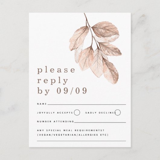Modern Blush Leaves Bruiloft RSVP Briefkaart (Voorkant)