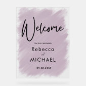 Modern blush lila geschilderd bruiloft welkom acryl bord (Voorkant)