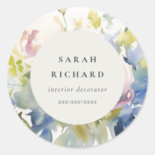 Modern Blush Lila Waterverf Roos Bloemen Bedrijf Ronde Sticker