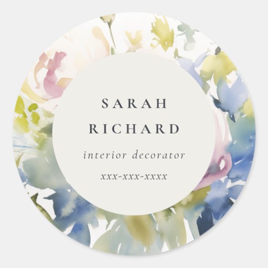 Modern Blush Lila Waterverf Roos Bloemen Bedrijf Ronde Sticker (Voorkant)