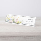 Modern Blush Lila Waterverf Roos Bloemen Bunch Bureau Naambordje (Voorkant)