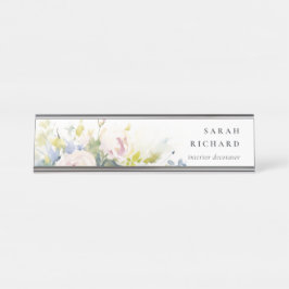 Modern Blush Lila Waterverf Roos Bloemen Bunch Bureau Naambordje