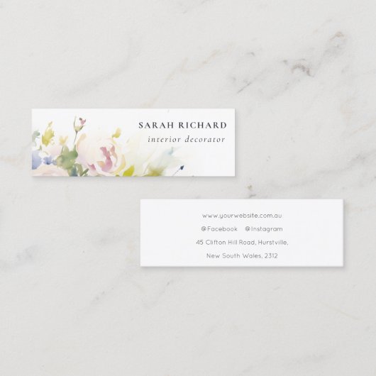 Modern Blush Lila Waterverf Roos Bloemen Bunch Mini Visitekaartje (Voorkant / Achterkant)