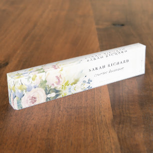 Modern Blush Lila Waterverf Roos Bloemen Bunch Naambordje