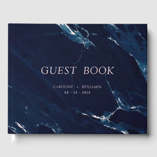 Modern blush marine marmer bruiloft gastenboek (Voorkant)