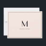 Modern Blush Minimalist monogram flat Bedankkaart<br><div class="desc">Simple and Modern very pale blush and black monogrammed thank you card.</div>