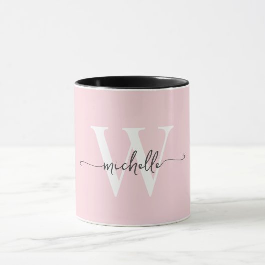 Modern Blush Monogram Naam Kalligrafie Script Mok (Midden)