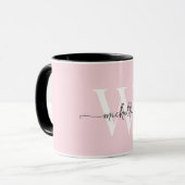 Modern Blush Monogram Naam Kalligrafie Script Mok (Voorkant links)