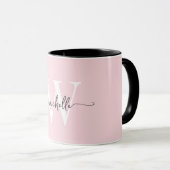 Modern Blush Monogram Naam Kalligrafie Script Mok (Voorkant rechts)