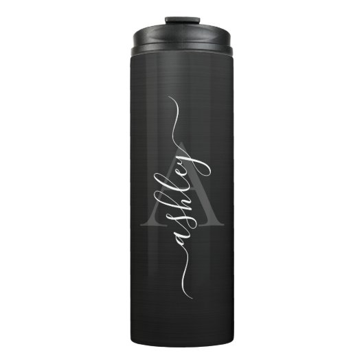 Modern Blush Monogrammed Name Brushed Metal Thermosbeker (Voorkant)