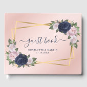 Modern Blush Navy Blue Gold Geometric Wedding Gastenboek (Voorkant)