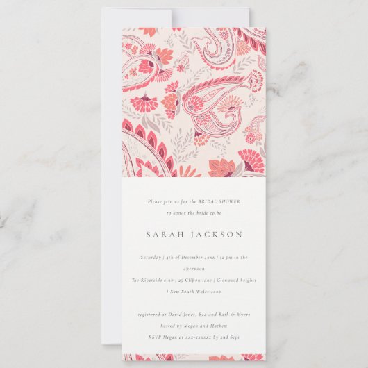 Modern Blush Paisley Typography Vrijgezellenfeest Kaart (Voorkant)