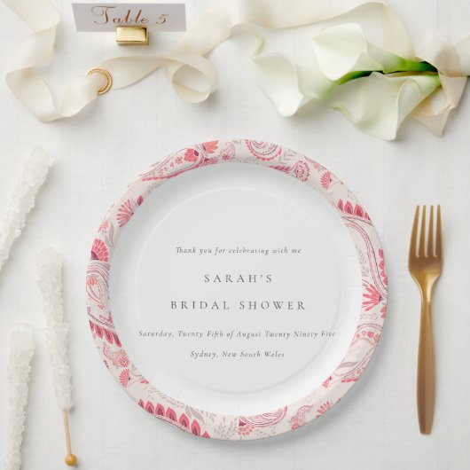 Modern Blush Paisley Typography Vrijgezellenfeest Papieren Bordje (Huwelijk)