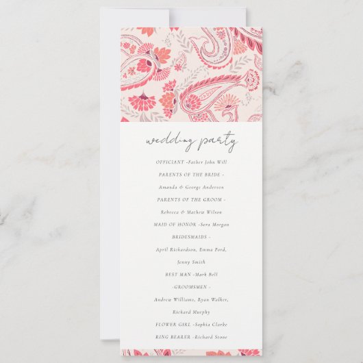 Modern Blush Paisley Typography Wedding Programme Kaart (Achterkant)