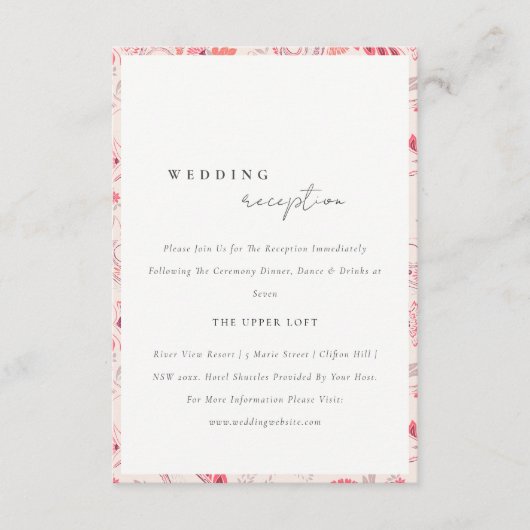 Modern Blush Paisley Typography Wedding Reception Informatiekaartje (Voorkant)