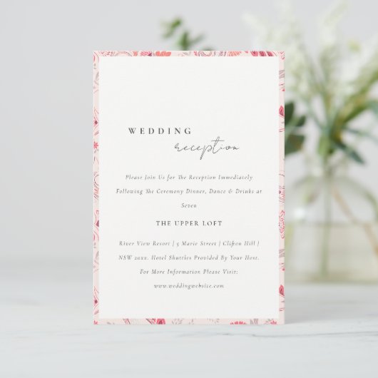 Modern Blush Paisley Typography Wedding Reception Informatiekaartje (Staand voorkant)