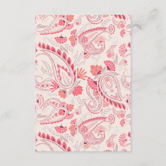 Modern Blush Paisley Typography Wedding Reception Informatiekaartje (Achterkant)