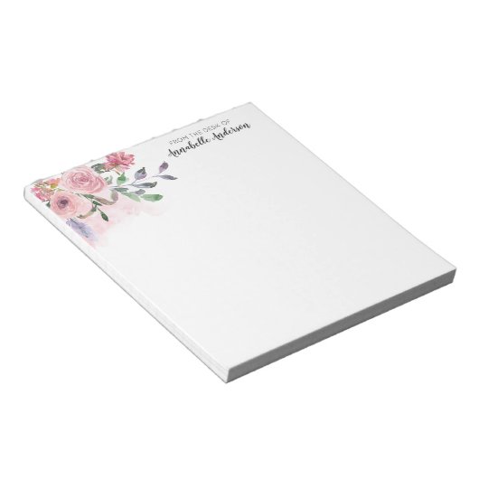 Modern Blush Pastel Pink Floral Waterverf Script Notitieblok (Schuin)
