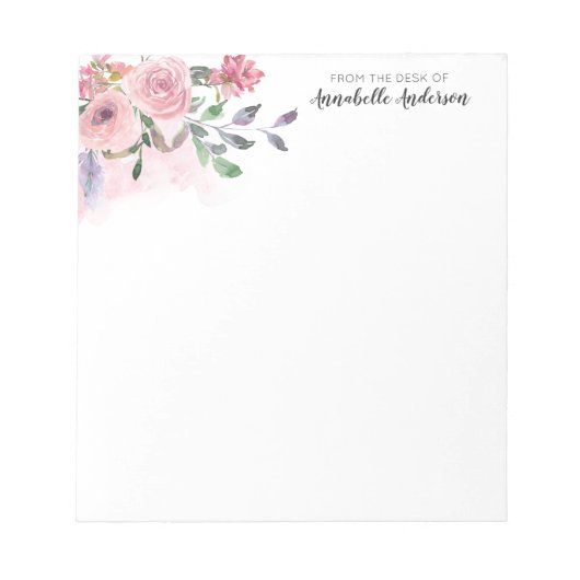 Modern Blush Pastel Pink Floral Waterverf Script Notitieblok (Voorkant)