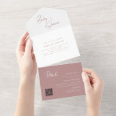 Modern Blush Pastel Roze Minimalist Handgeschreven All In One Uitnodiging (Afscheurbaar)