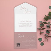 Modern Blush Pastel Roze Minimalist Handgeschreven All In One Uitnodiging