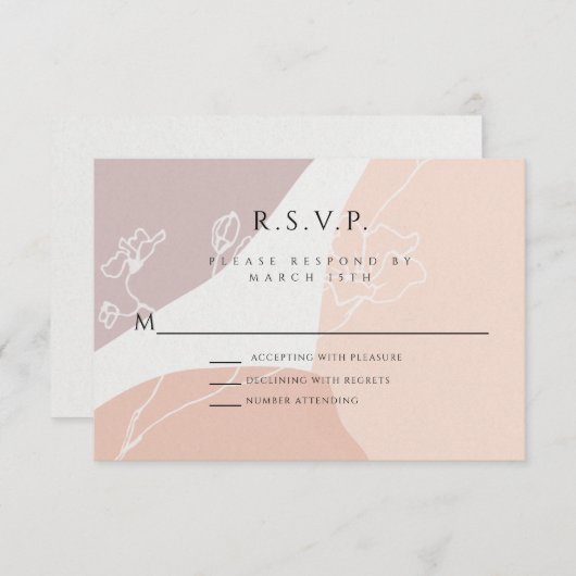 Modern Blush Peach Botanical RSVP Response Kaart (Voorkant / Achterkant)