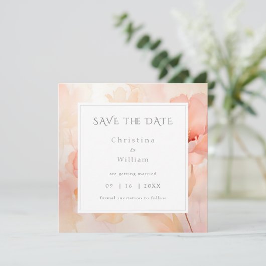 Modern Blush Peach Flower Wedding Save the Date (Staand voorkant)