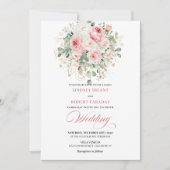 Modern Blush Peonies Gold Frame Wedding Invitation Kaart (Voorkant)