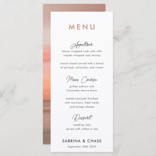 Modern Blush Personalized Weddenmenu Menu (Voorkant / Achterkant)