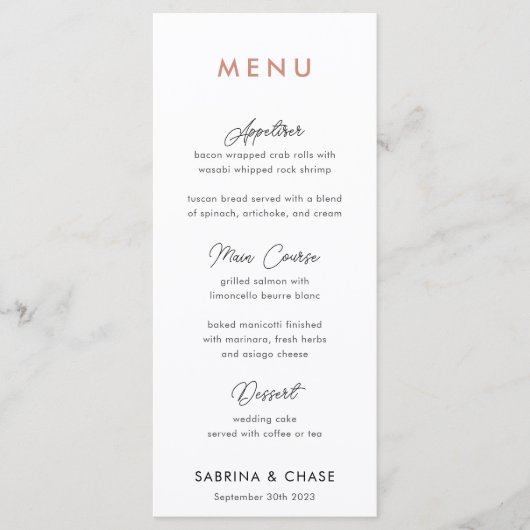 Modern Blush Personalized Weddenmenu Menu (Voorkant)